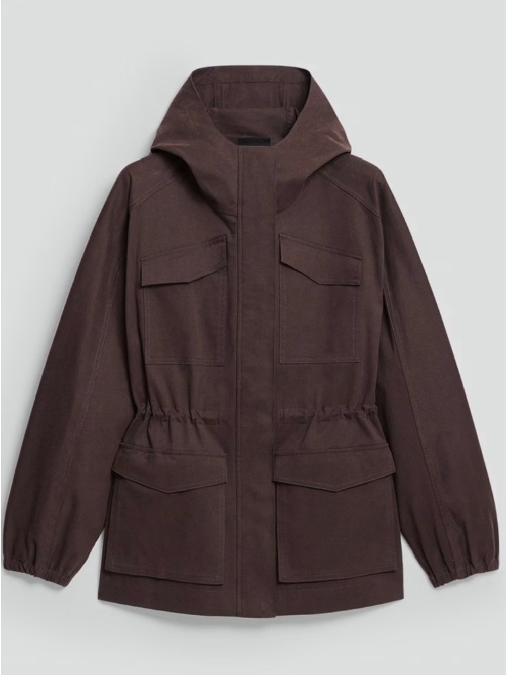 New Theory Hooded Utility Jacket in Deep Brown